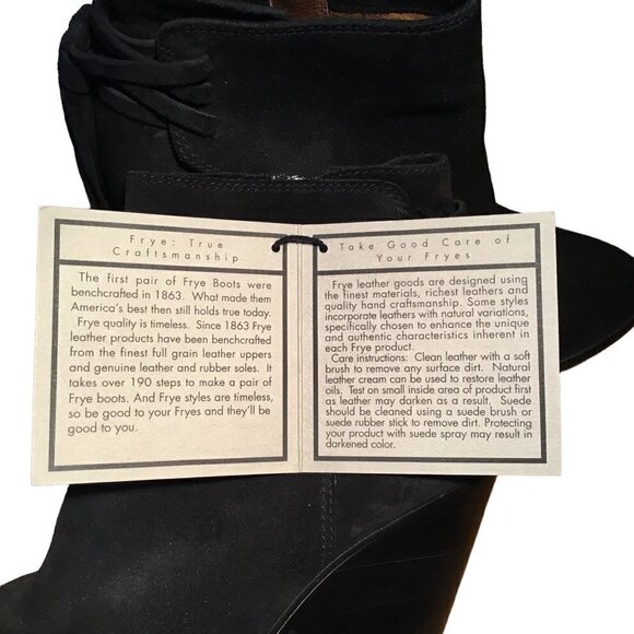 Nwt - FRYE - CeCe Tassel Lace Black Suede Stacked Wedge Heel Booties - Size 7.5M - Picture 13 of 13